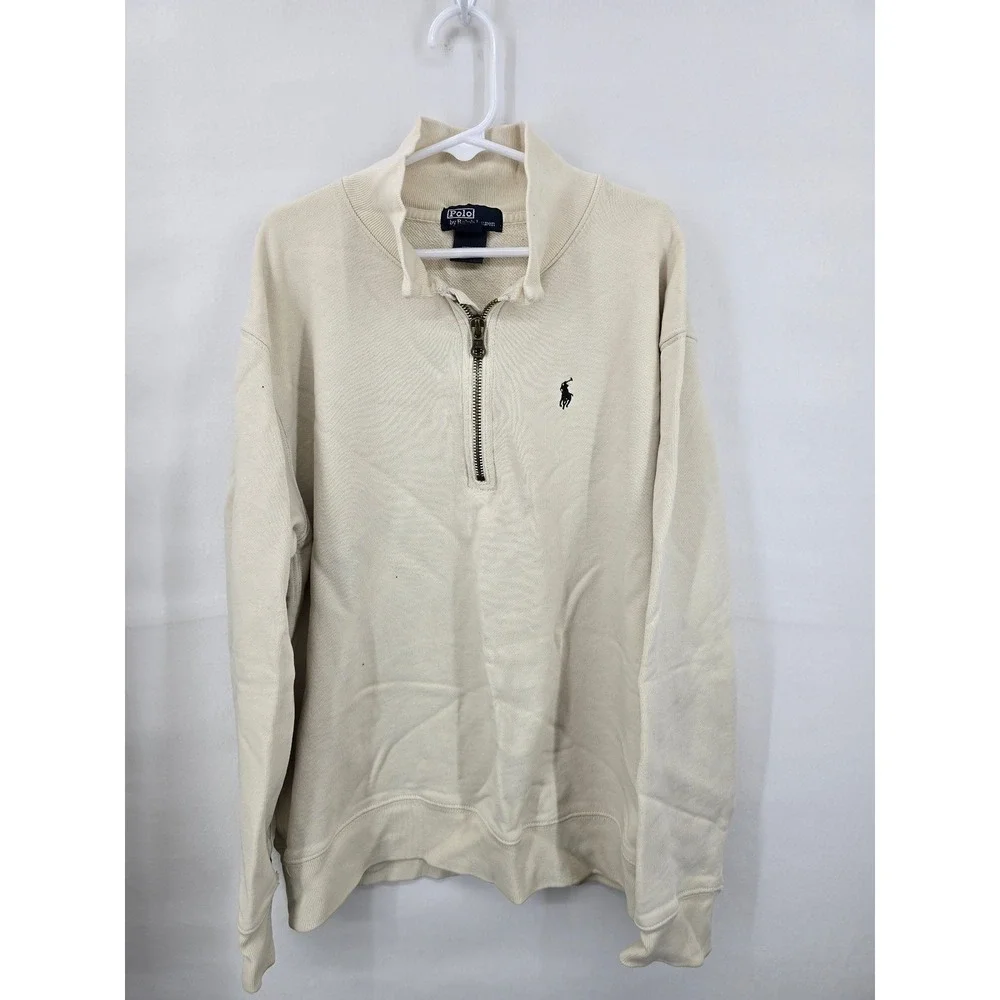 Polo Ralph Lauren Mens Quarter Zip Pullover Sweatshirt Cream Beige Size M 12/14